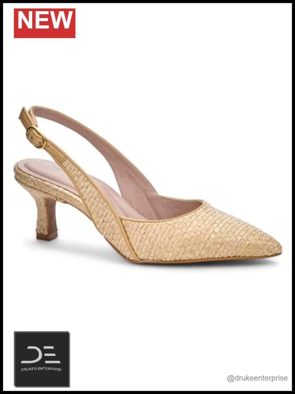 Leather Lined Raffia Slingback Pumps Stiletto Heel Slip On